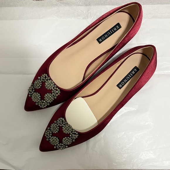 Women's Burgundy Embellished Flats - Picture 2 of 4